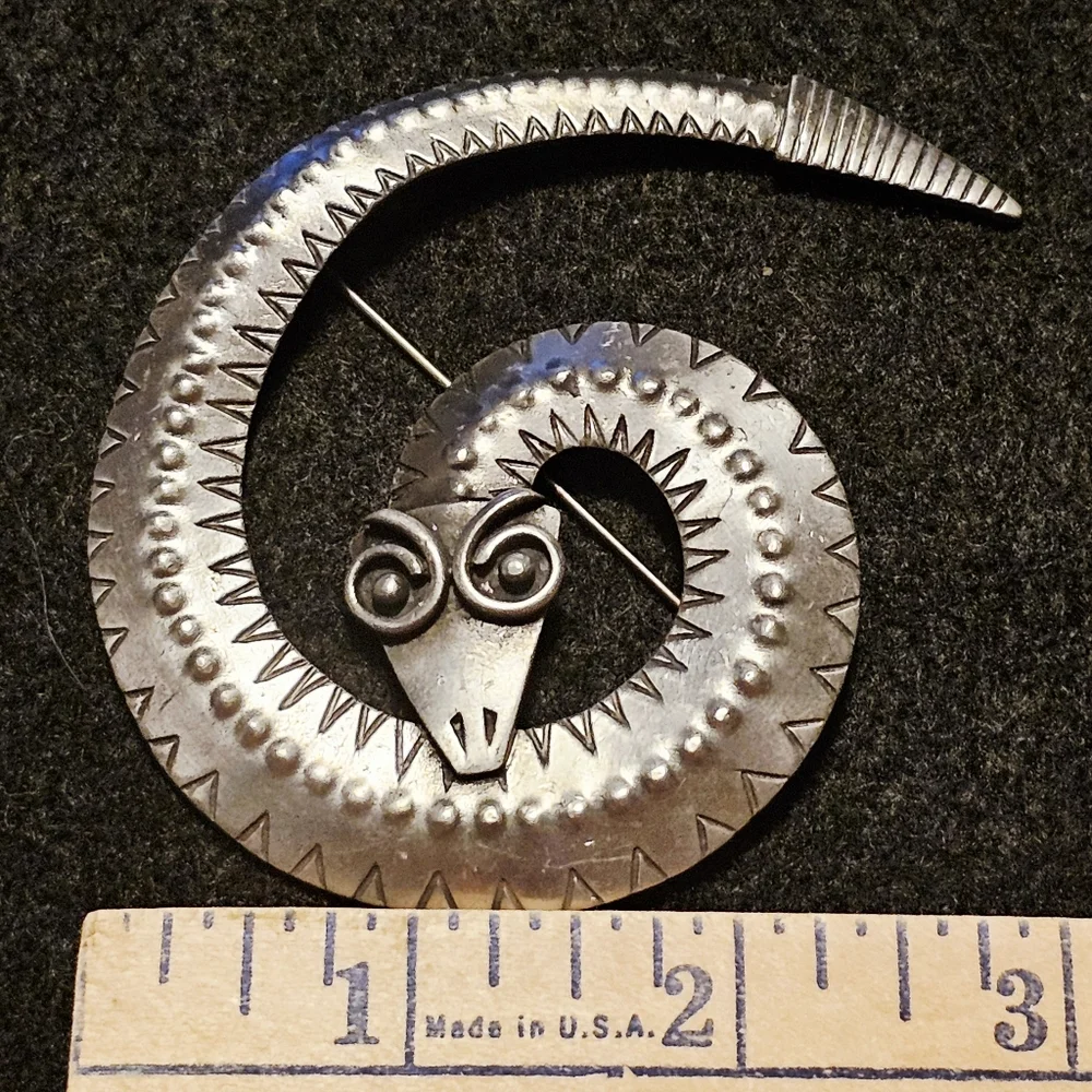 VTG J J Jonette Jewelry Snake Serpent Reptile Figure Coiled Pewter 3